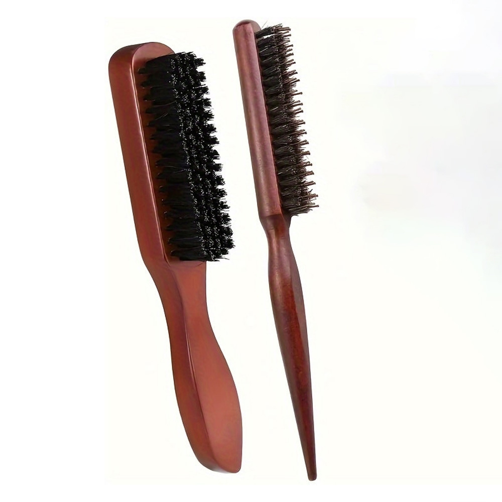 Hair Care Daily Routine - 2 Piece Wooden Hair Brush Set
